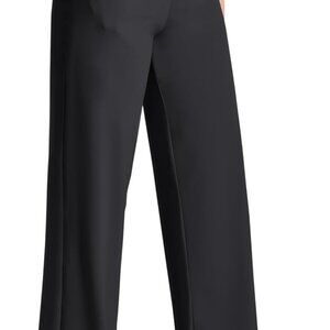 Black High Waist Wide Legs Yoga Pants with Pockets, 35" Inseam, Tummy Control